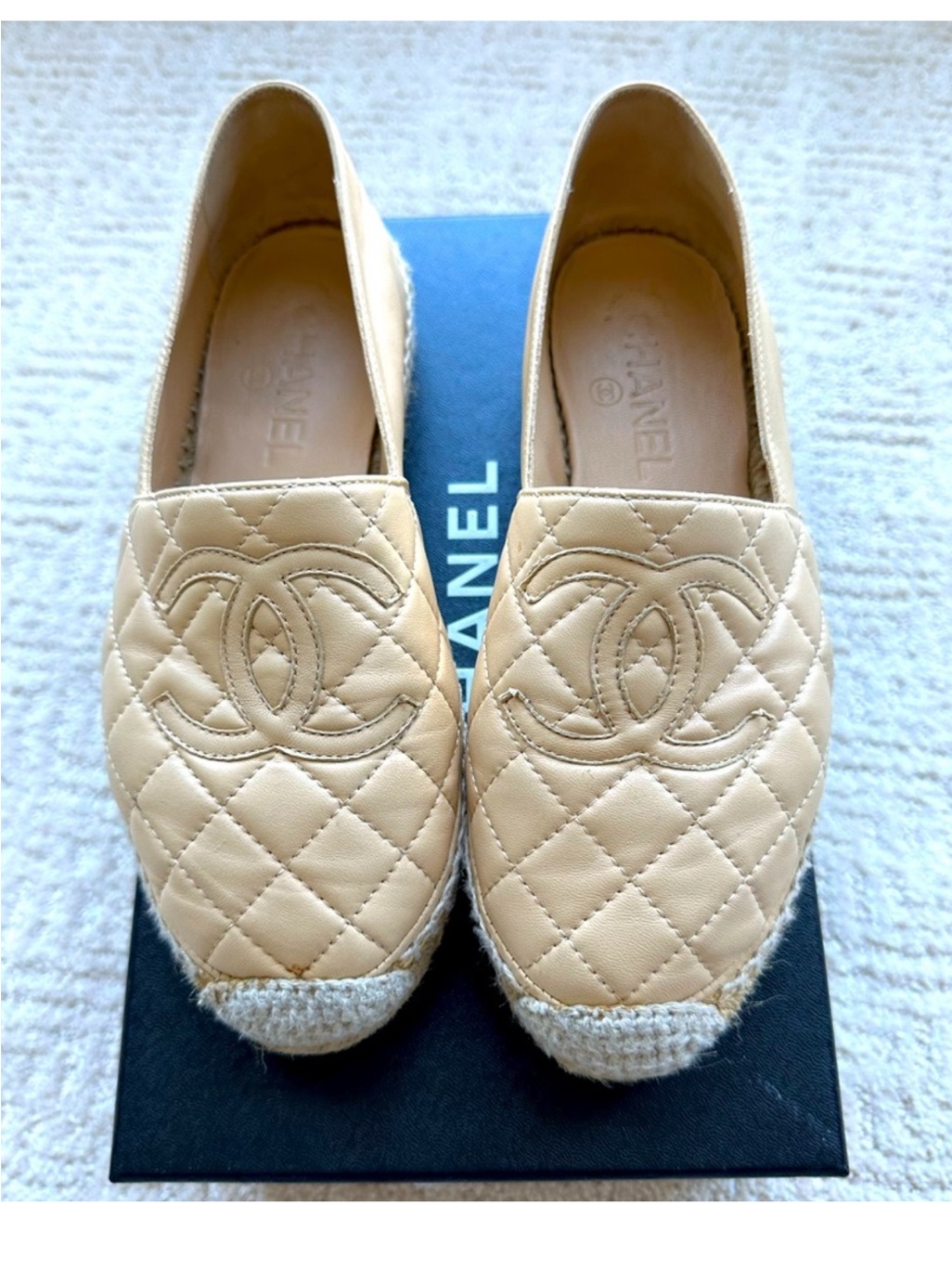 Chanel Quilted Leather Espadrille Flats In Beige